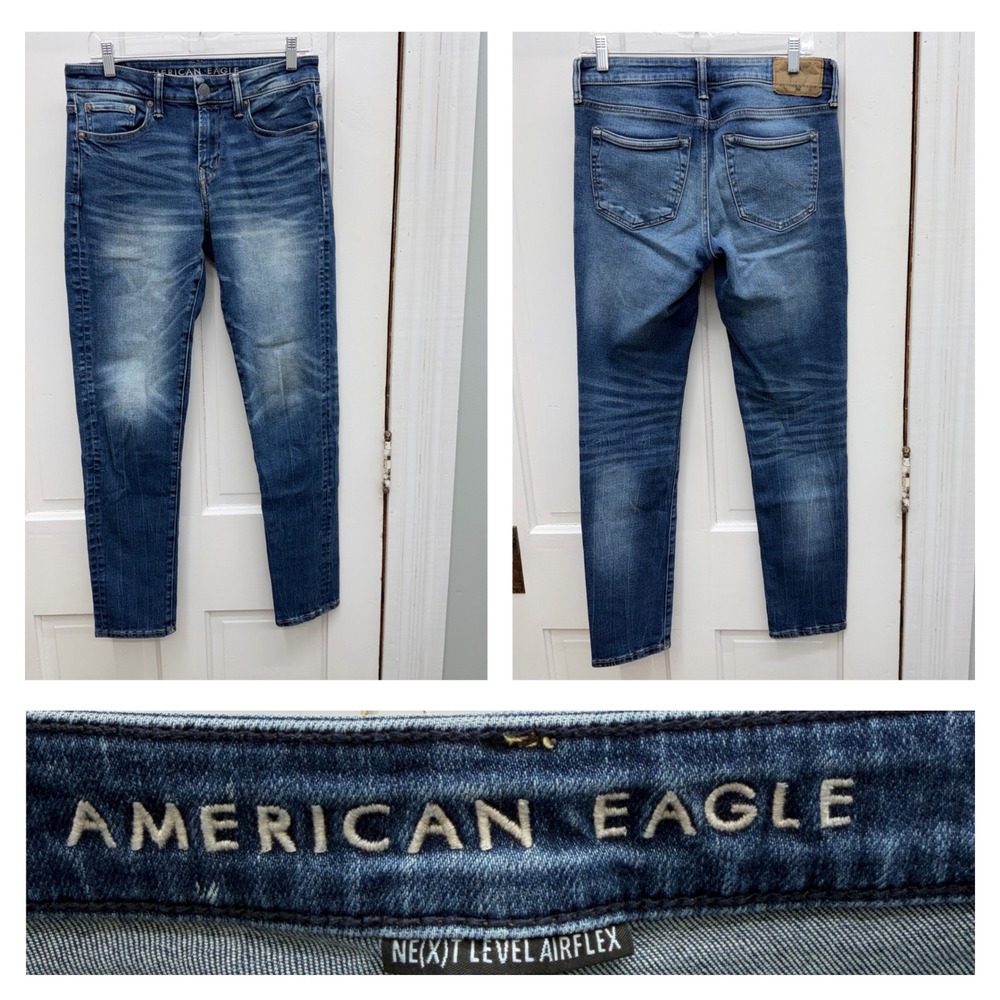 American Eagle Ne(x)t Level Airflex Skinny Jeans Mens 30 x 32 Blue Distressed